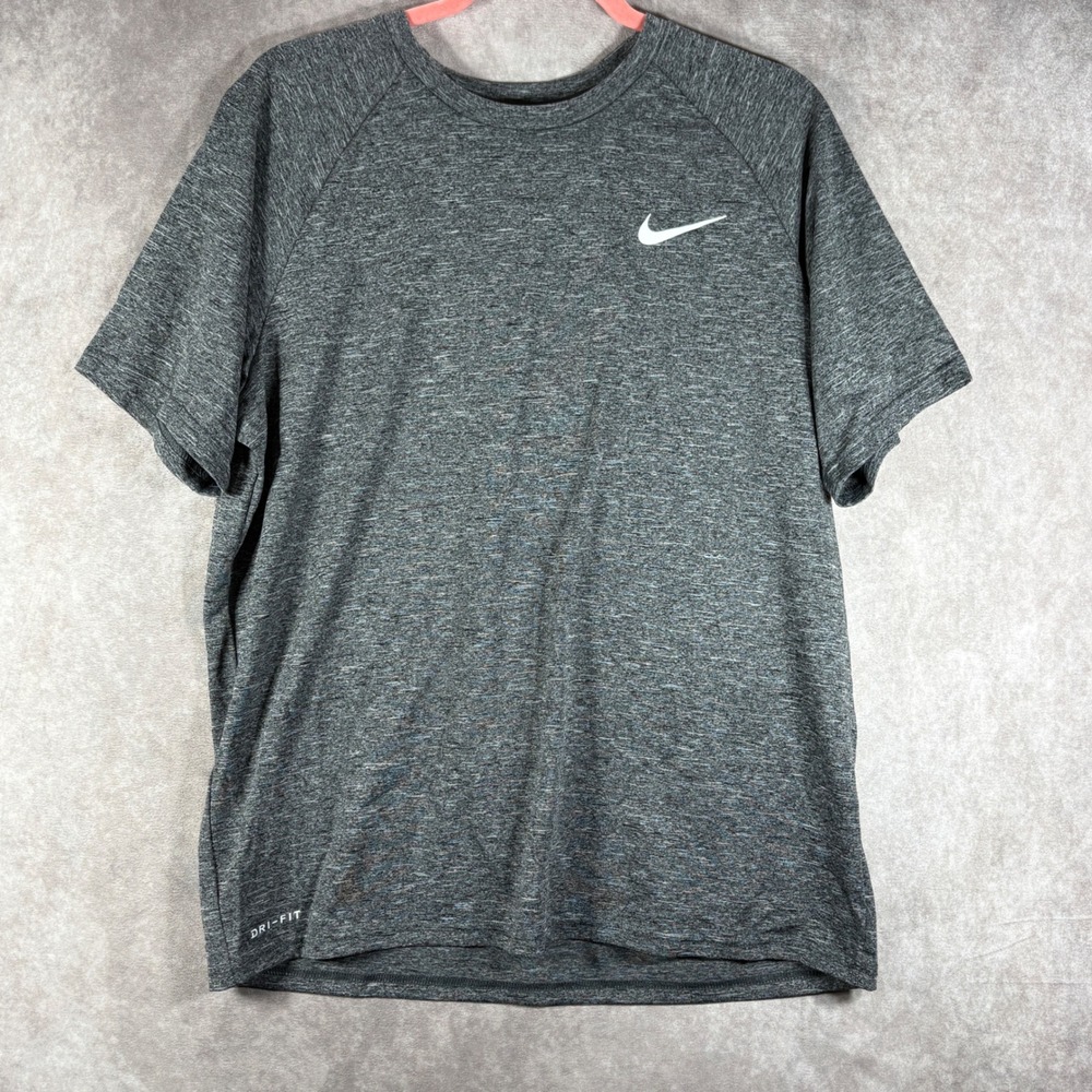Nike Swim Shirt Mens L Gray Dri-Fit Rash Guard UPF 40+ NESSA589 Heathered Active